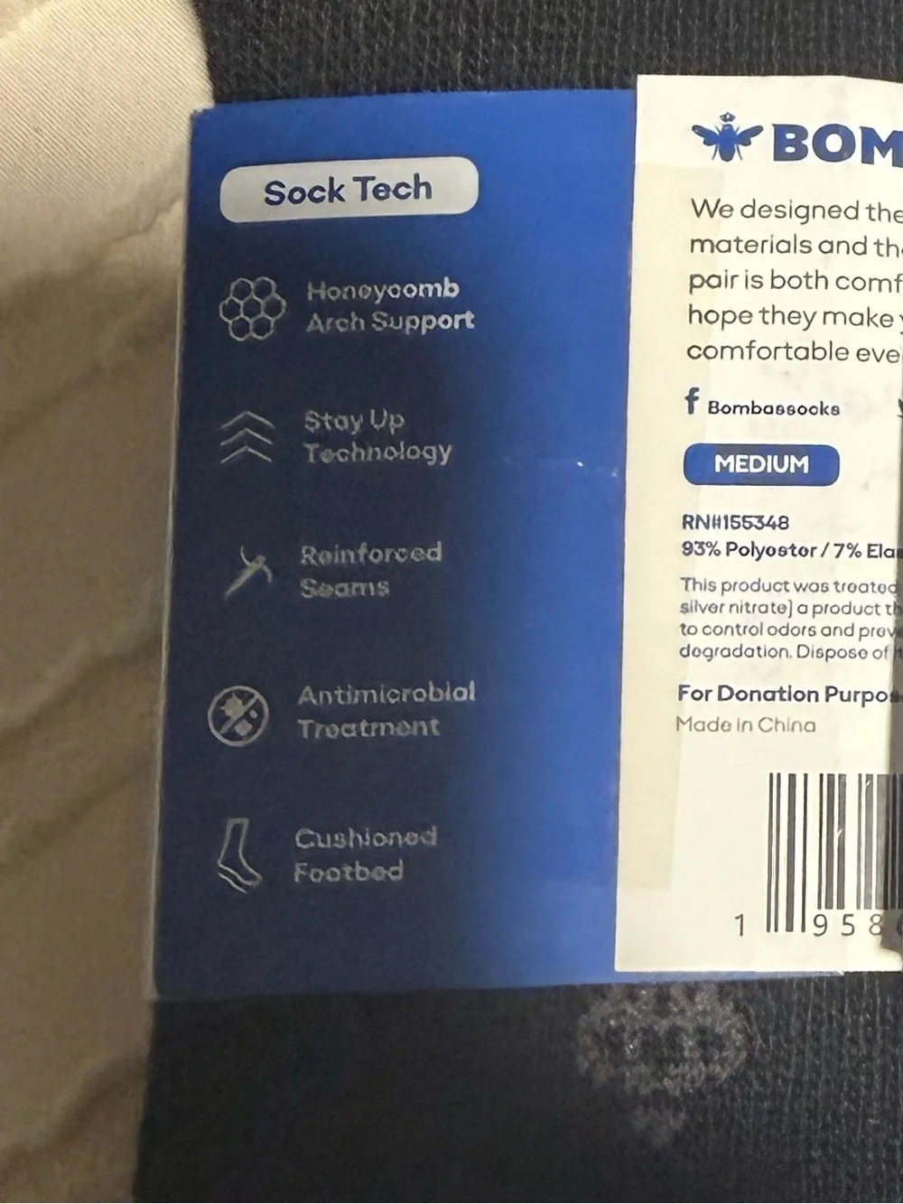 Bombas Black Crew Socks with Subtle Gray Stripe - 2 Pack